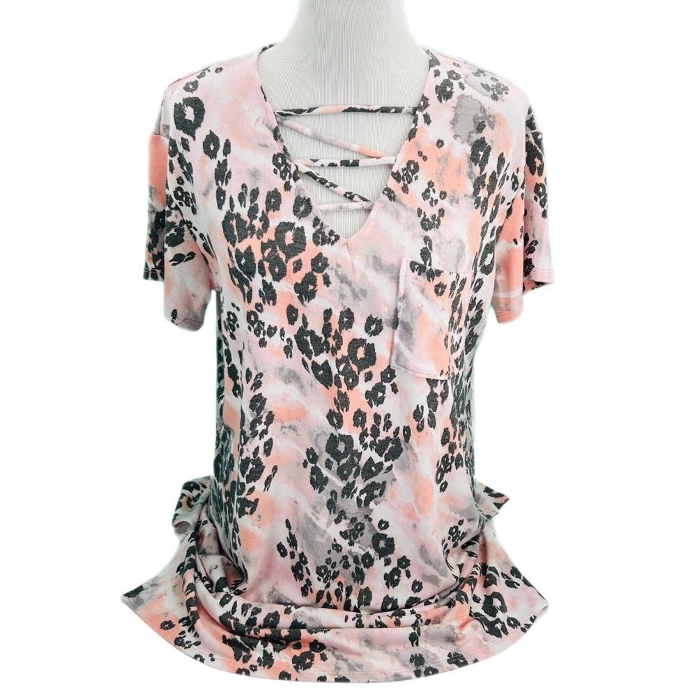 Womens Lounge Night Shirt Size Small S Pink Animal Print Side Slit USA